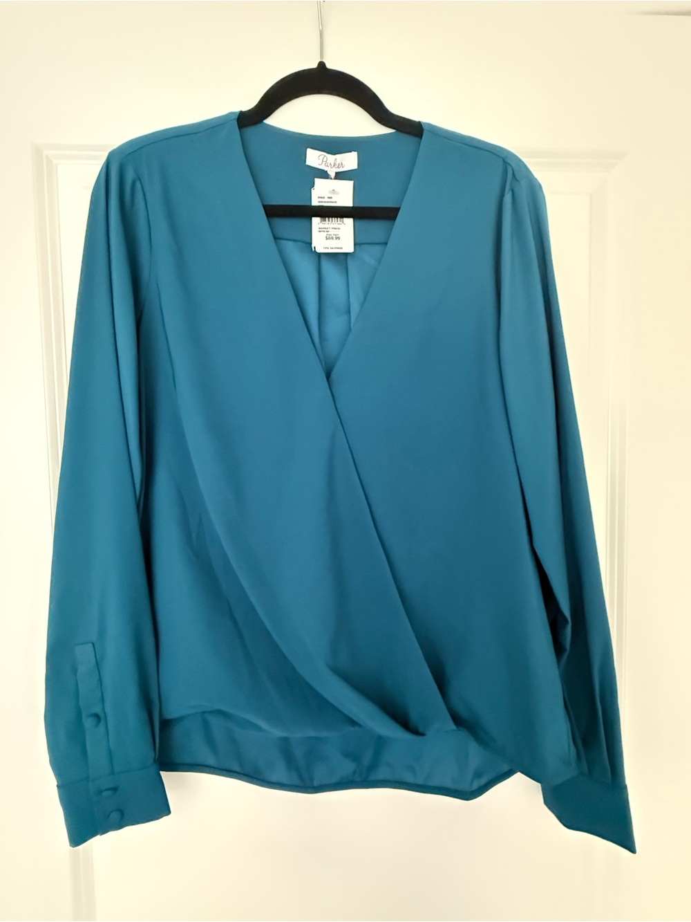 Parker Teal Surplice Long-Sleeve Blouse
